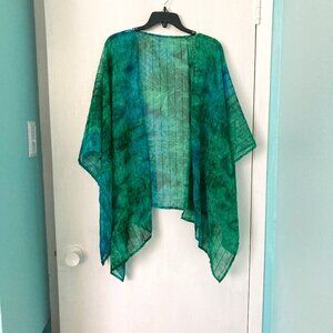 Handmade O/S Emerald Green Tie Dyed Tinsel Ruana